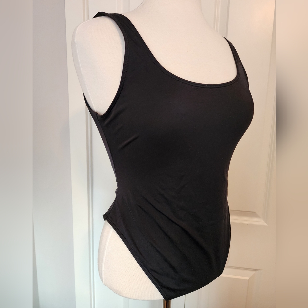 ASOS Sz 10 High Cut Black Onepiece Swimsuit